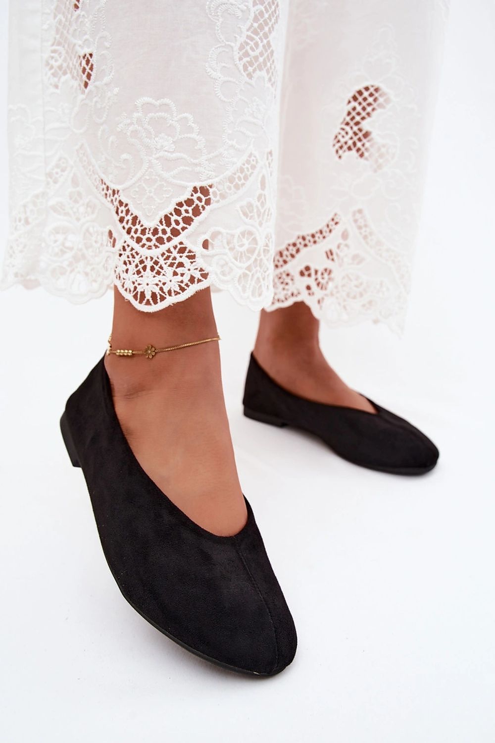 Women's Black, Violet, and Blue Suede 1 Cm Heel Ballet Flats back view