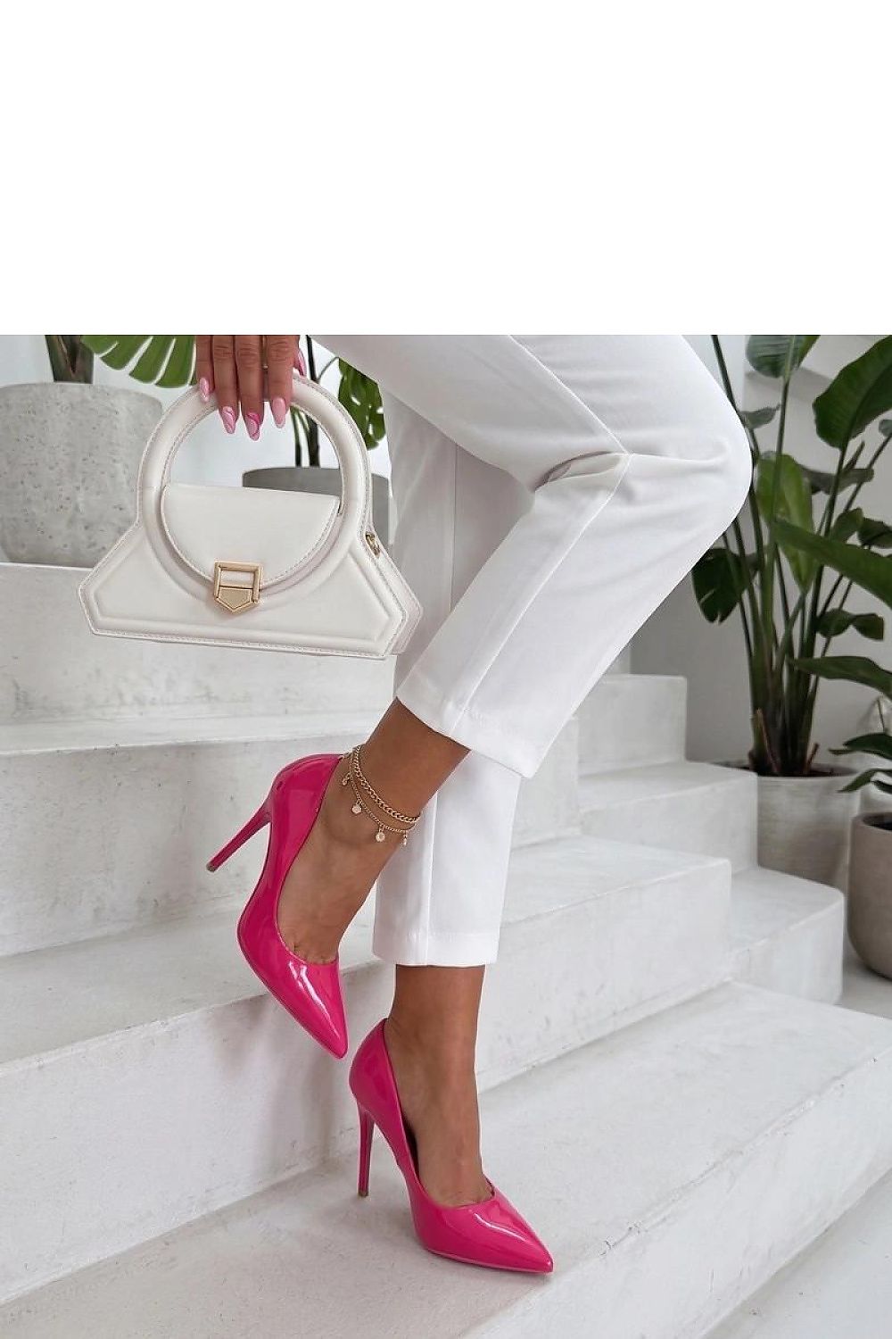 Women's Pink Faux Leather High Heels front view