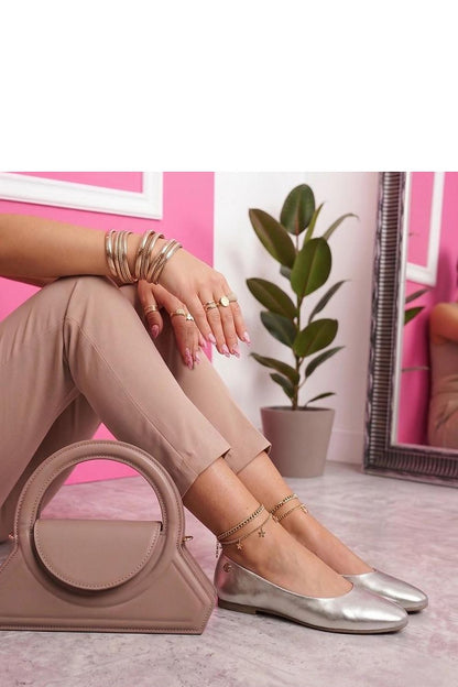 Women's Grey and Beige Faux Leather 2 Cm Heel Ballet Flats front view
