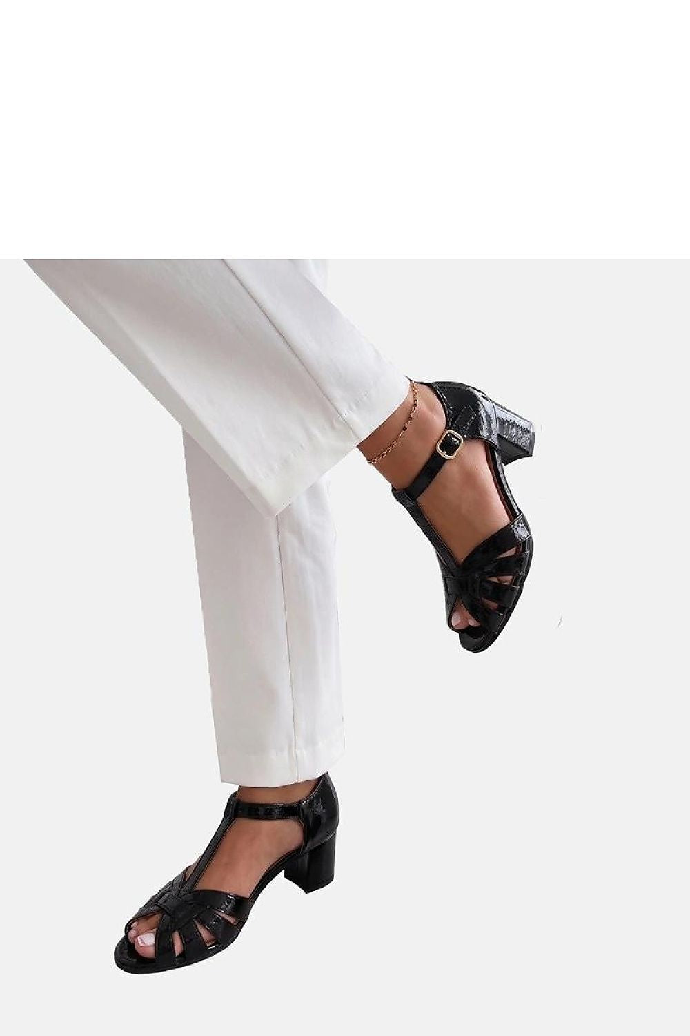 Women's Beige, Black, and White Block Heel Heeled Sandals view 5