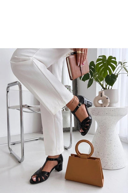 Women's Beige, Black, and White Block Heel Heeled Sandals view 6