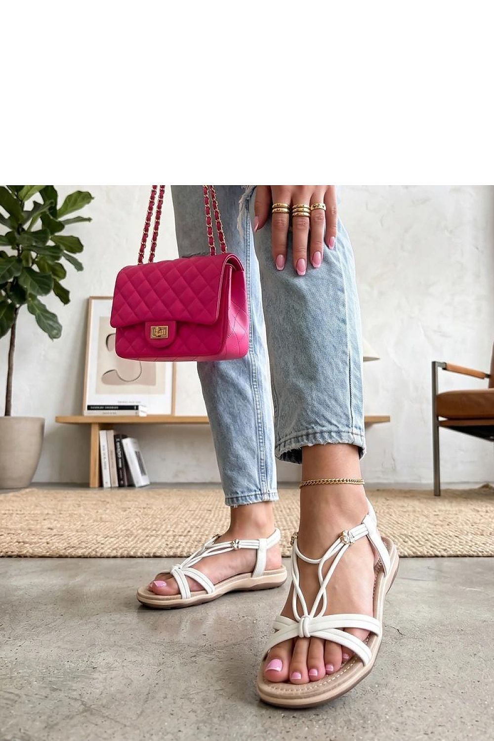 Women's White, Black, and Beige Fabric Platform Sole Sandals side view