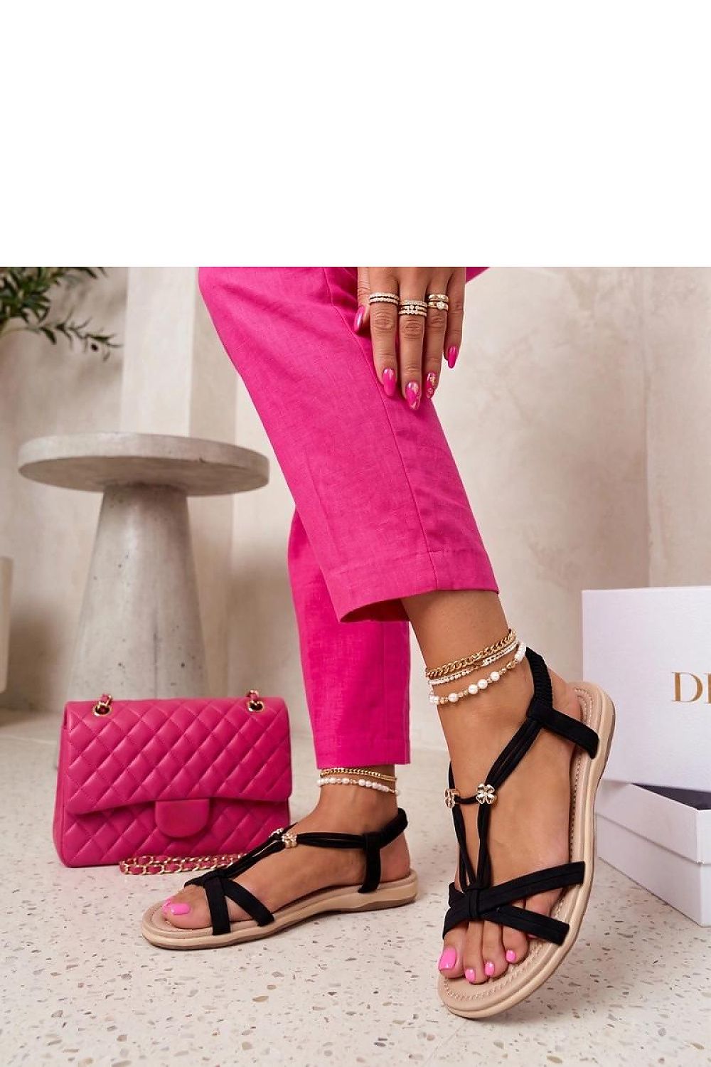 Women's White, Black, and Beige Fabric Platform Sole Sandals detail view