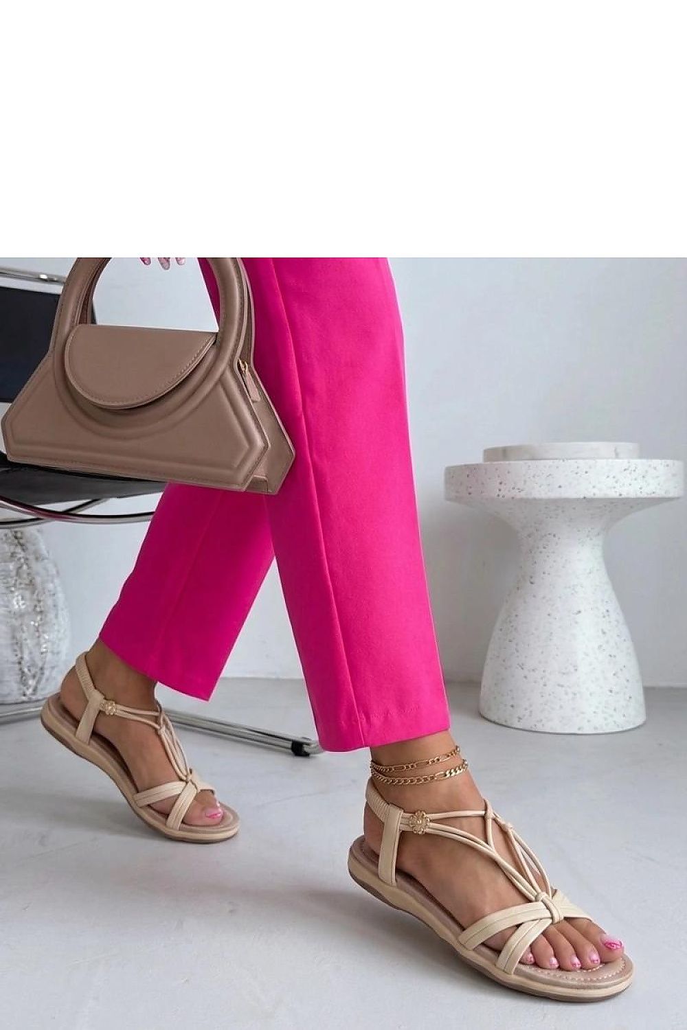 Women's White, Black, and Beige Fabric Platform Sole Sandals view 5
