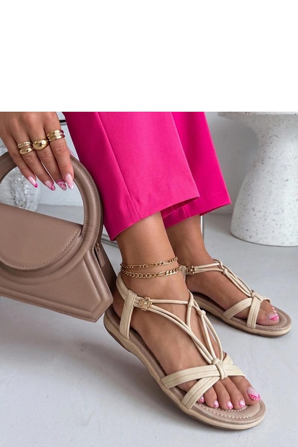Women's White, Black, and Beige Fabric Platform Sole Sandals view 6