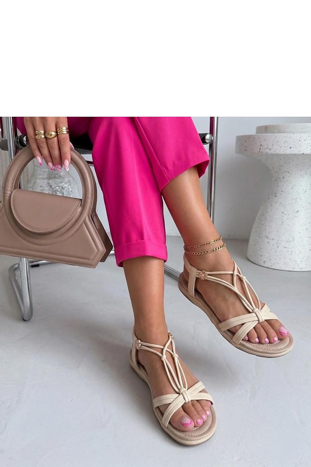 Women's White, Black, and Beige Fabric Platform Sole Sandals view 7