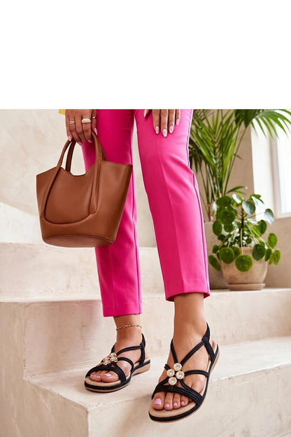 Women's Black Fabric Wedge Sole Sandals side view