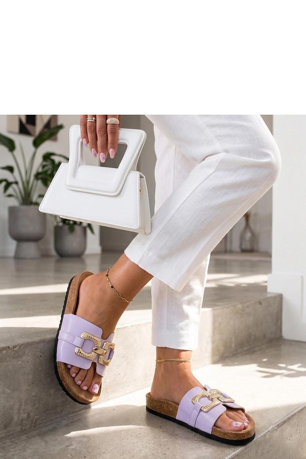 Women's Beige, Violet, and Pink Faux Leather Platform Sandals detail view