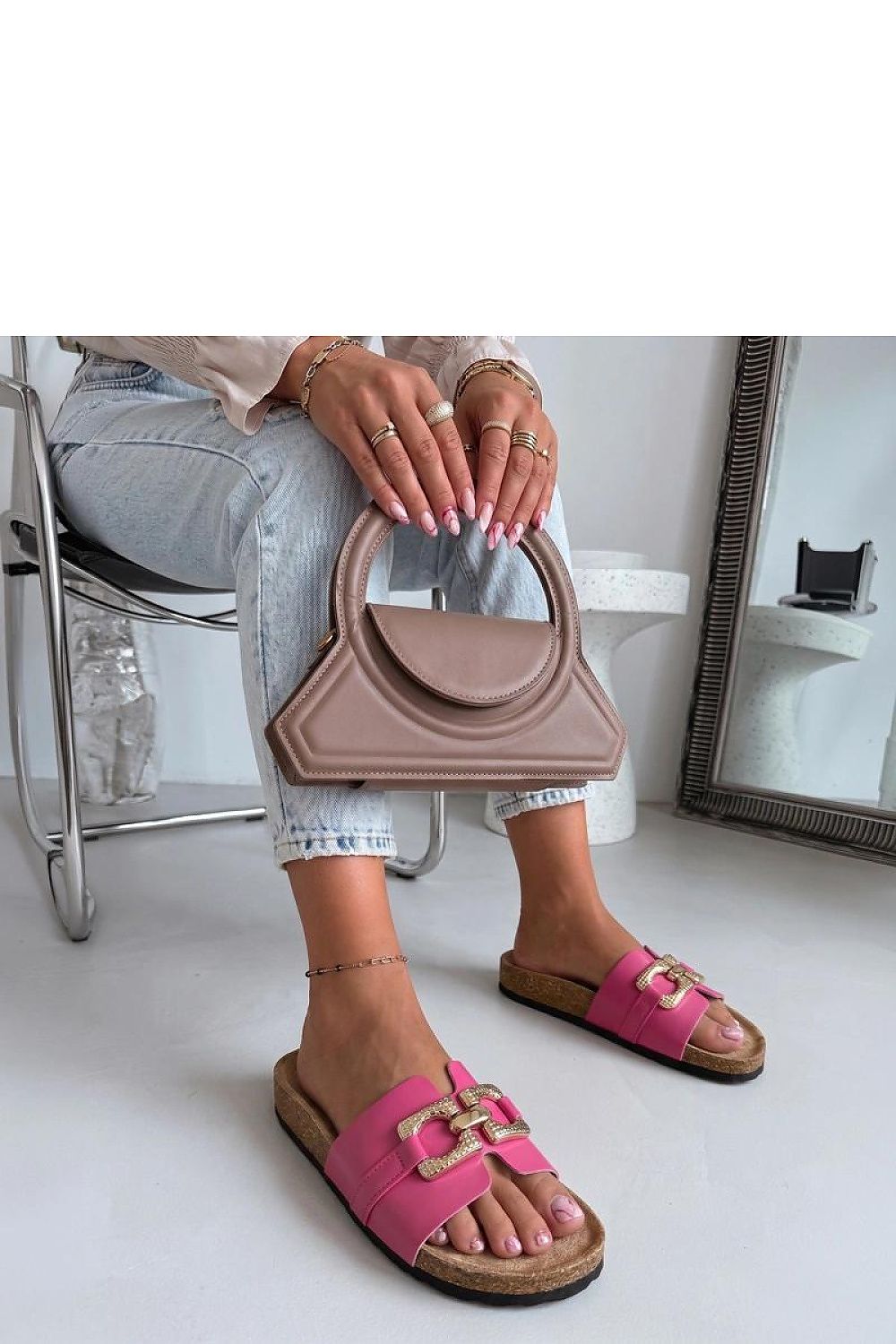 Women's Beige, Violet, and Pink Faux Leather Platform Sandals view 5