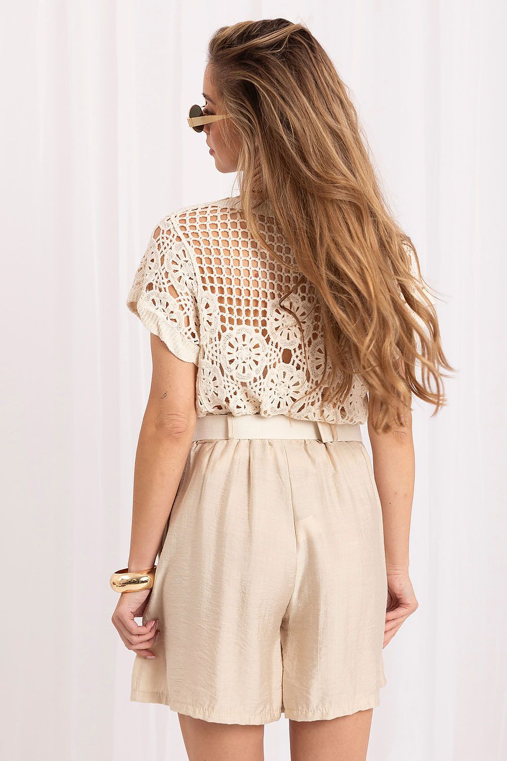 Women's Beige, Brown, and Black Easy-fit Elastic Detail Shorts detail view
