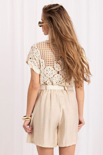 Women's Beige, Brown, and Black Easy-fit Elastic Detail Shorts detail view