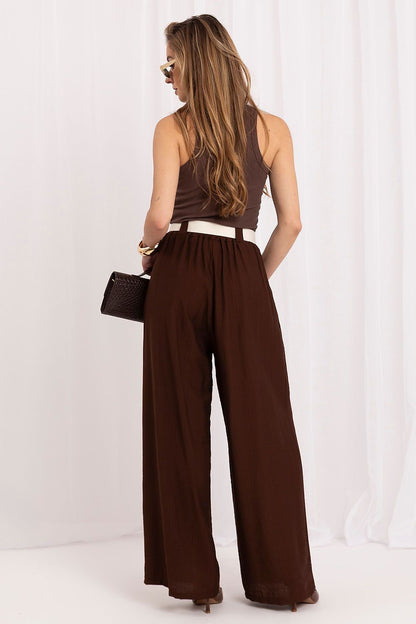 Women's Brown and Beige Easy-fit Elastic Detail Women Trousers detail view