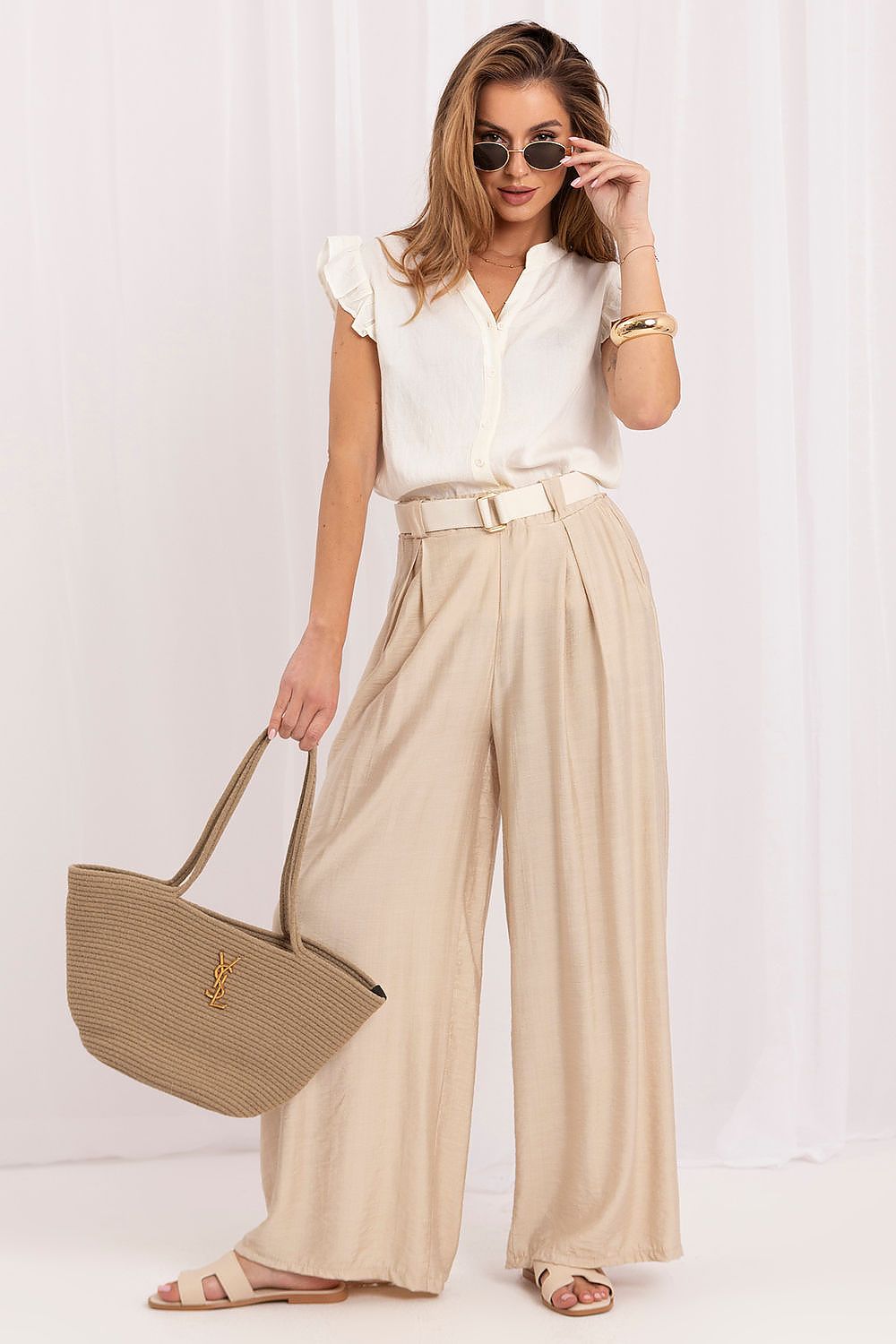 Women's Brown and Beige Easy-fit Elastic Detail Women Trousers view 7