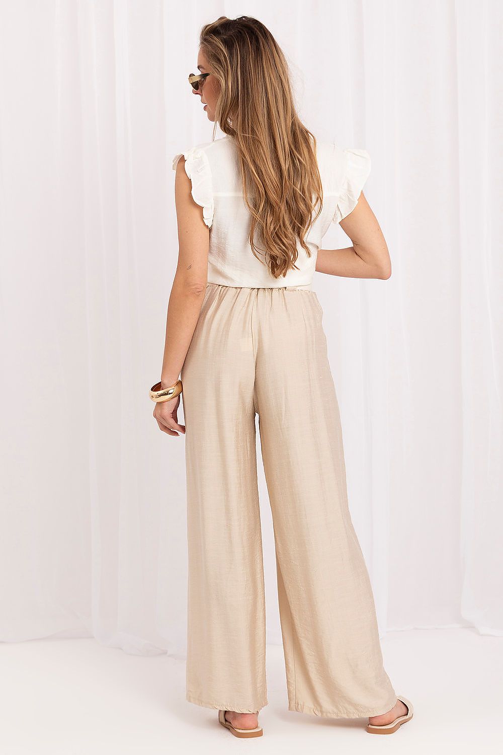 Women's Brown and Beige Easy-fit Elastic Detail Women Trousers view 9