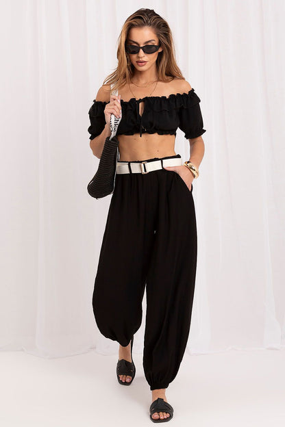 Women's Beige and Black Easy-fit Elastic Detail Women Trousers view 5