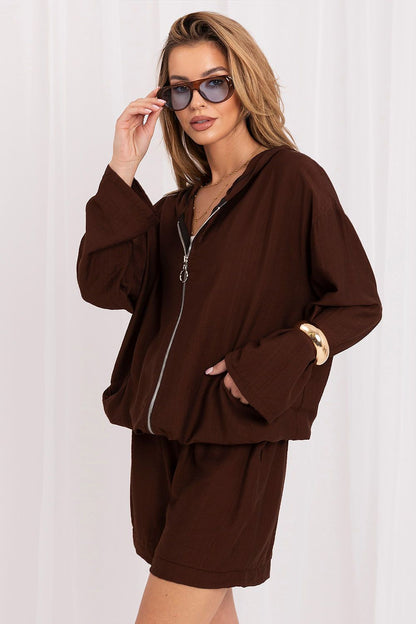 Women's Brown and Beige Easy-fit Elastic Detail Sweatshirt side view