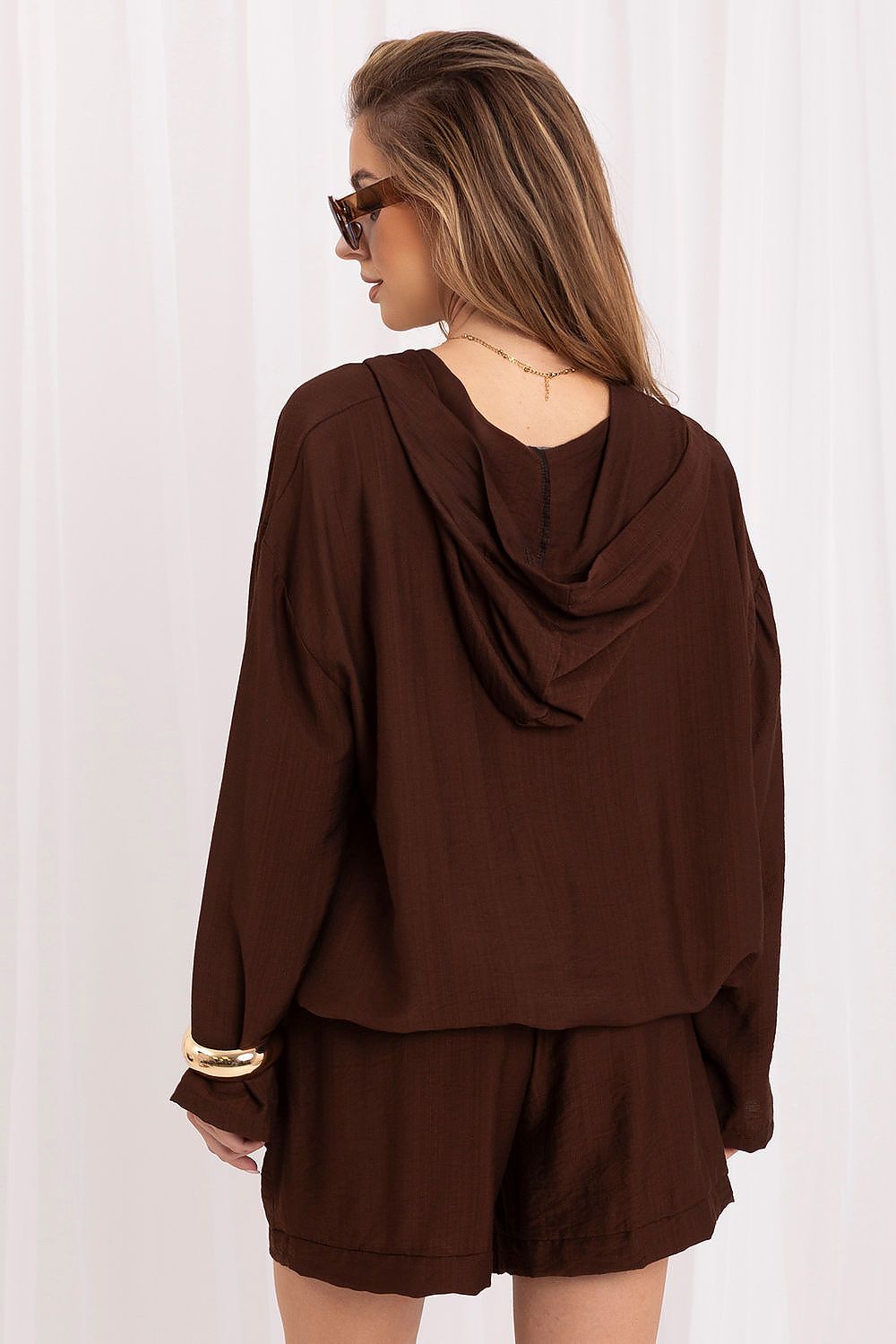 Women's Brown and Beige Easy-fit Elastic Detail Sweatshirt detail view