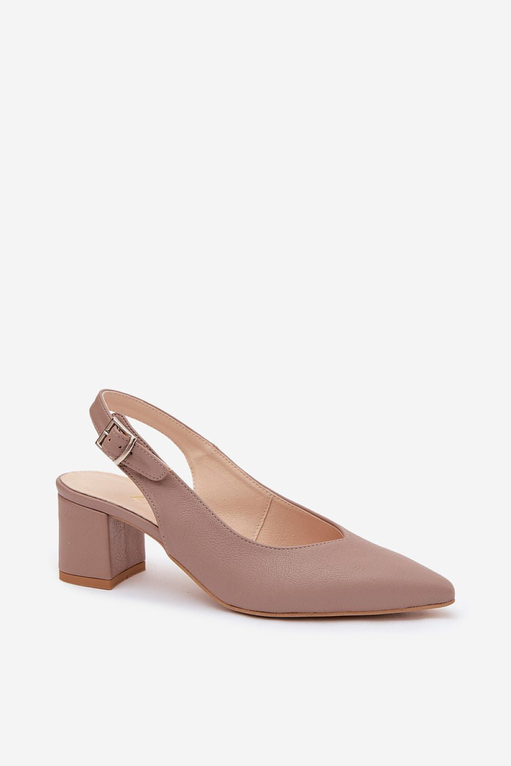 Women's Beige Faux Leather Strap Detail Heeled Sandals side view