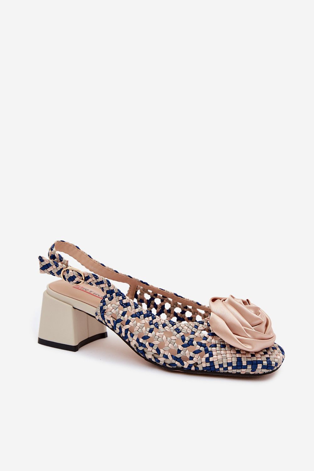 Women's Beige Fabric Heeled Sandals side view