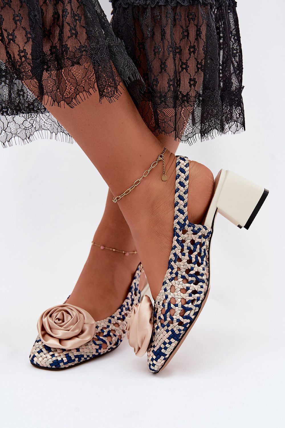 Women's Beige Fabric Heeled Sandals detail view