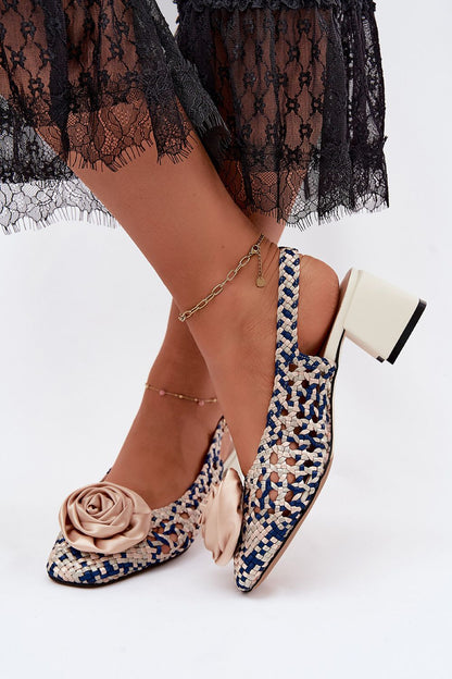 Women's Beige Fabric Heeled Sandals detail view