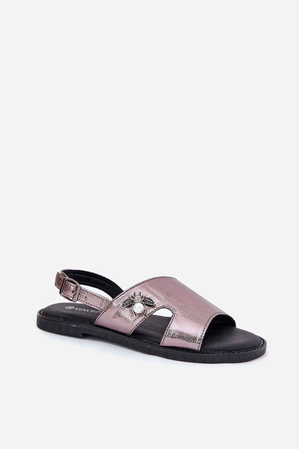 Women's Grey Faux Leather Strap Detail 1.5 Cm Heel Sandals side view