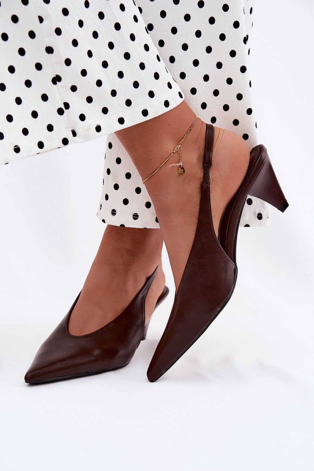 Women's Brown and Red Faux Leather Heeled Sandals front view
