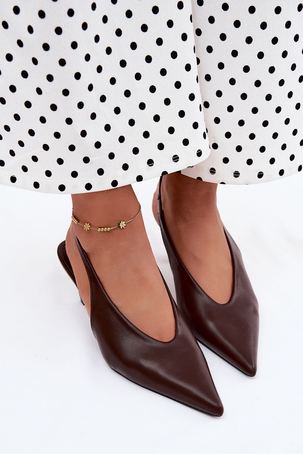 Women's Brown and Red Faux Leather Heeled Sandals detail view