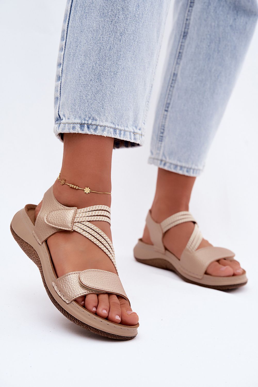 Women's Yellow Faux Leather Platform Sole Strap Detail Sandals front view