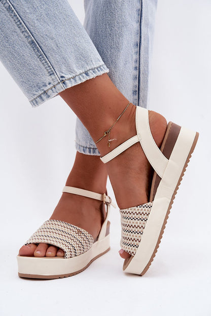 Women's Beige Strap Detail 5 Cm Heel Wedge Sandals front view