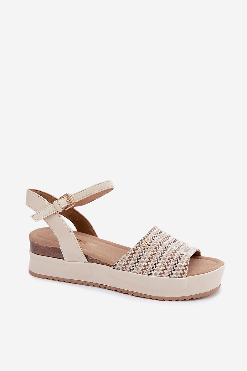 Women's Beige Strap Detail 5 Cm Heel Wedge Sandals side view