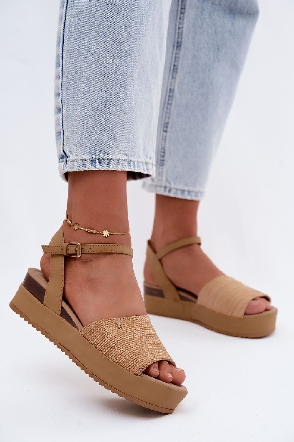 Women's Beige Strap Detail 5 Cm Heel Wedge Sandals view 5