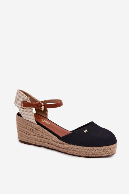 Women's Black and Beige Fabric Strap Detail 6.5 Cm Heel Wedge Sandals side view