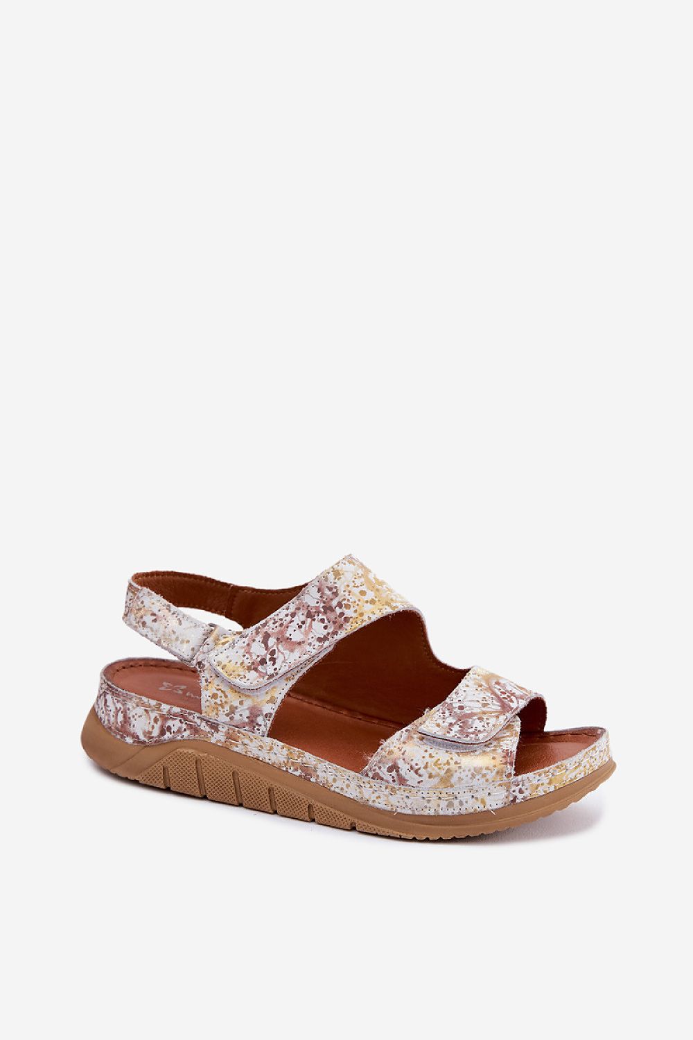Women's White and Brown Leather Platform Sandals side view