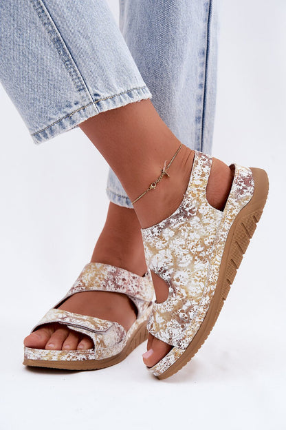 Women's White and Brown Leather Platform Sandals detail view