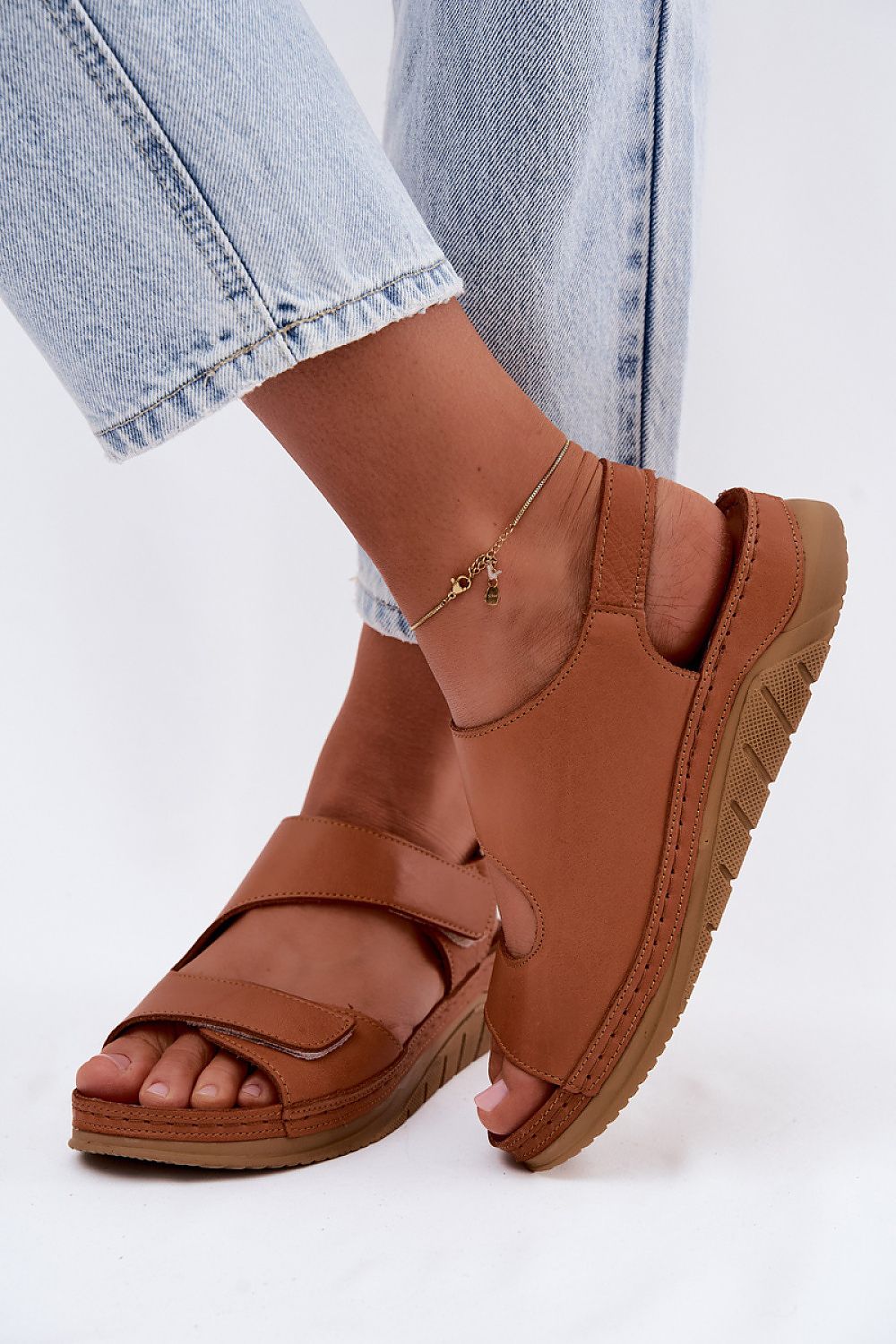 Women's White and Brown Leather Platform Sandals view 6