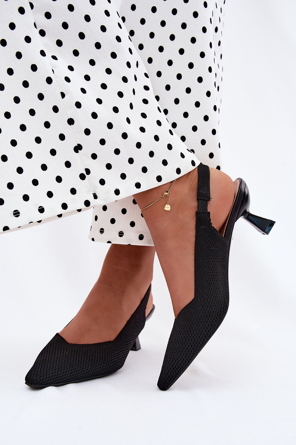 Women's Black, Brown, and Beige Fabric Heeled Sandals front view