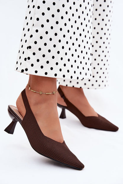 Women's Black, Brown, and Beige Fabric Heeled Sandals view 5