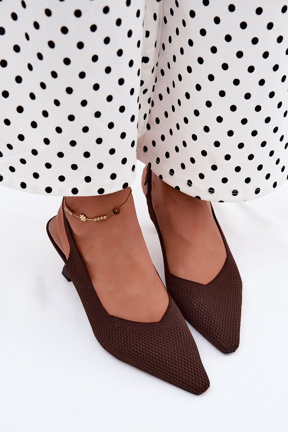 Women's Black, Brown, and Beige Fabric Heeled Sandals view 7