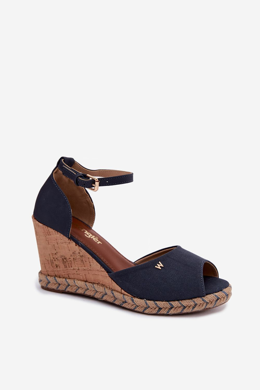 Women's Navy Blue Eco Leather Strap Detail 9 Cm Heel Wedge Sandals side view