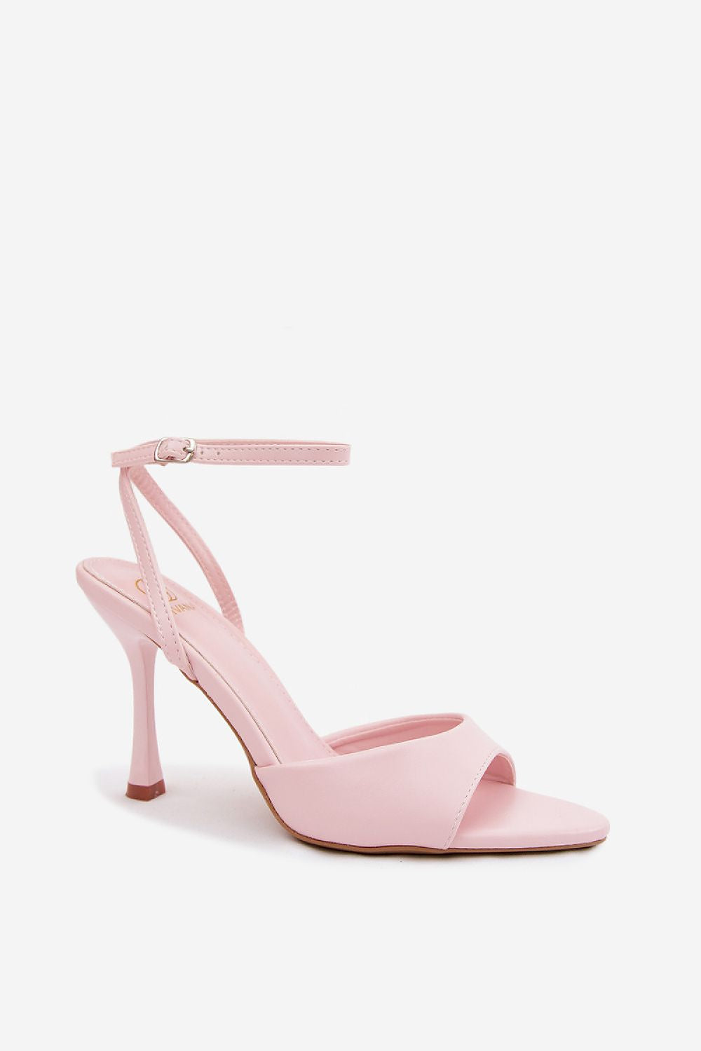 Women's Pink Faux Leather Strap Detail Heeled Sandals side view