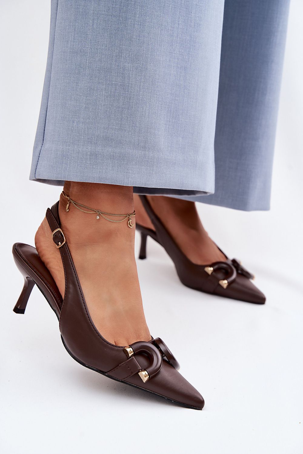 Women's Brown, Black, and Beige Faux Leather Strap Detail Heeled Sandals view 9