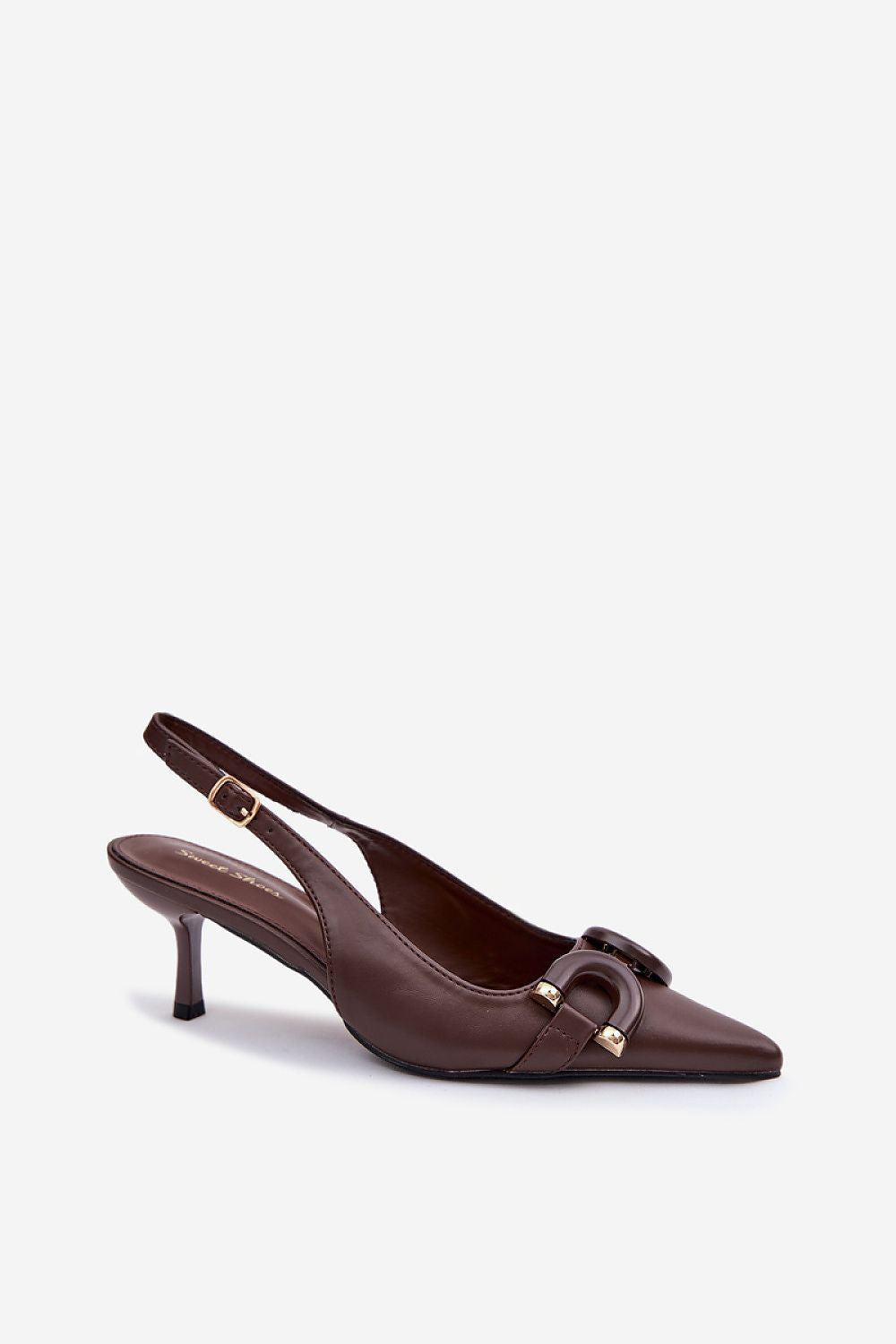 Women's Brown, Black, and Beige Faux Leather Strap Detail Heeled Sandals view 10