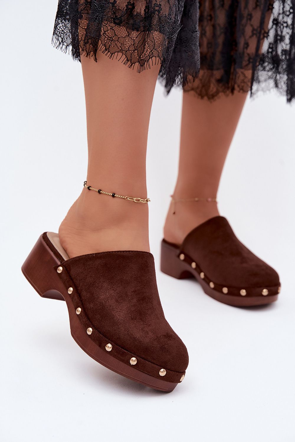 Women's Brown Suede Heeled Sandals front view