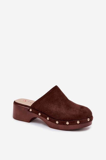 Women's Brown Suede Heeled Sandals side view