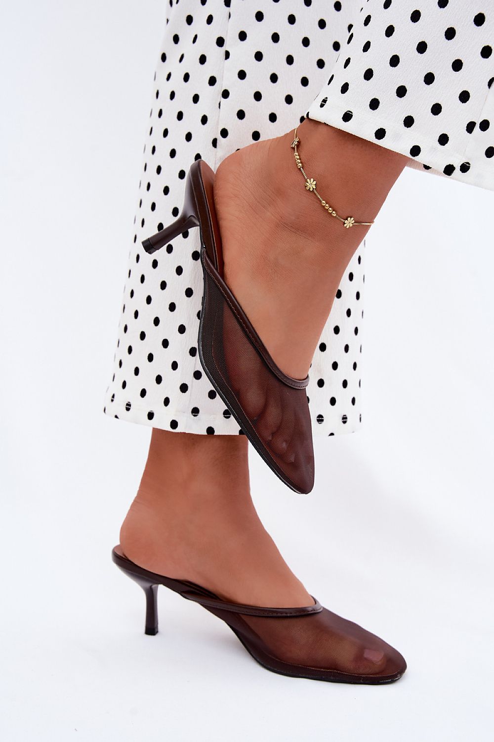 Women's Brown and Black Heeled Sandals front view