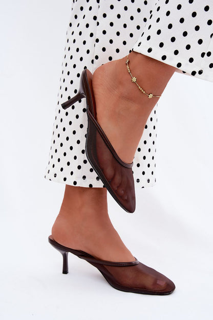 Women's Brown and Black Heeled Sandals front view