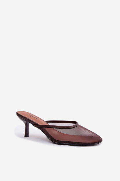 Women's Brown and Black Heeled Sandals side view