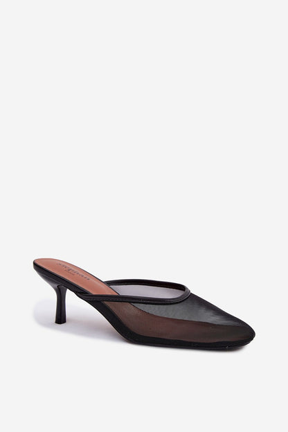 Women's Brown and Black Heeled Sandals back view