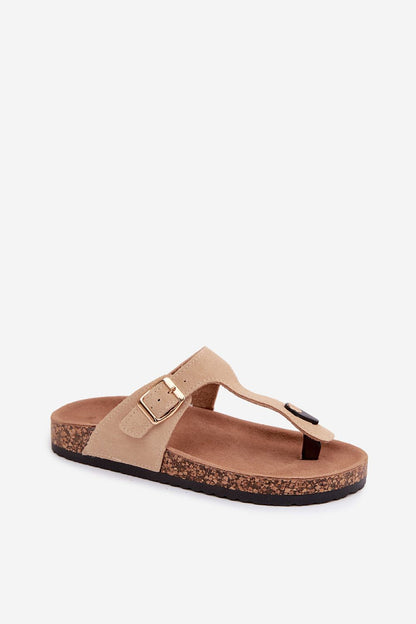 Women's Beige and Brown Suede Platform Sole Strap Detail Japanese Flip-flops side view